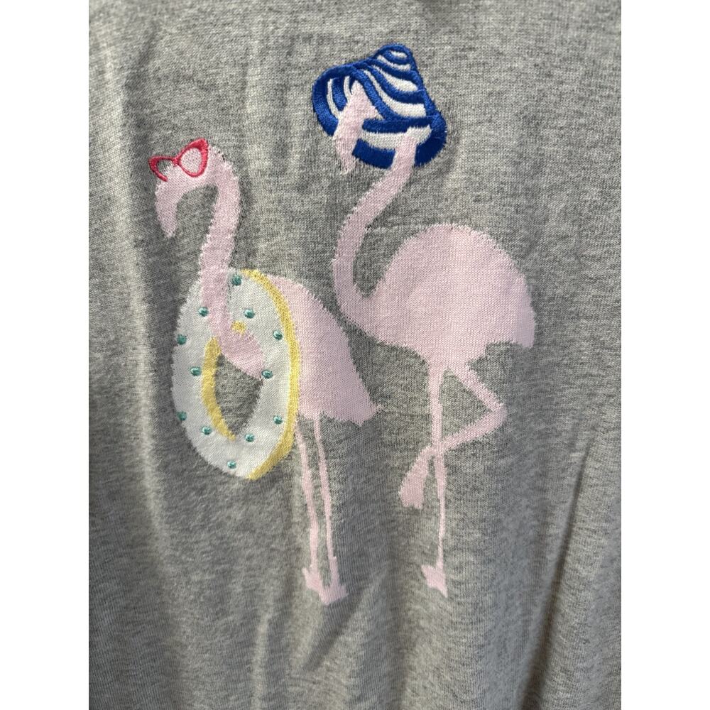Talbots L Grey Flamingo Tee with Tie back Cotton Blend Beachy Vacation Whimsical